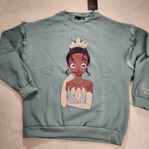 Cakeworthy Disney Princess Anime Tiana Sweatshirt Crewneck Pullover Womens L NEW
